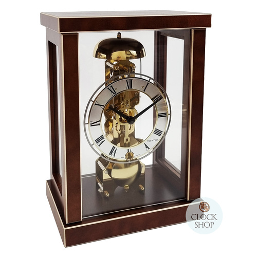 26cm Walnut Mechanical Table Clock With Bell Strike By HERMLE