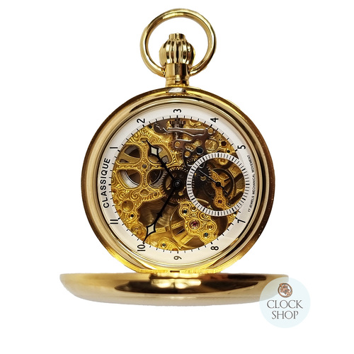 49mm Gold Unisex Mechanical Skeleton Swiss Pocket Watch By CLASSIQUE (Arabic) image