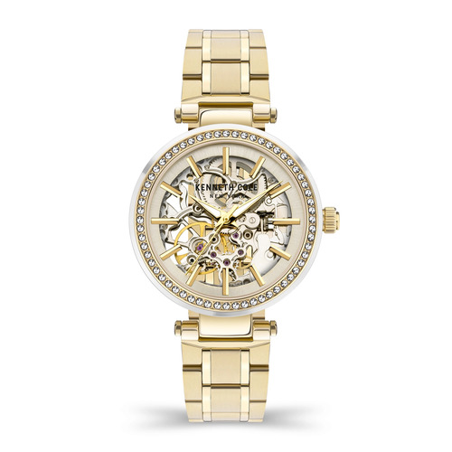 35mm Crystal & Gold Automatic Womens Watch With Skeleton Dial By KENNETH COLE image