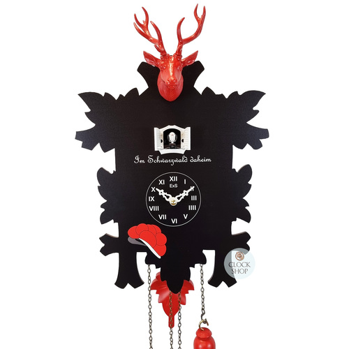 5 Leaf & Deer Battery Printed Cuckoo Clock With Black Forest Print 40cm By TRENKLE image