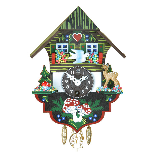 Swiss House Mechanical Chalet Clock With Deer & Mushroom 16cm By TRENKLE