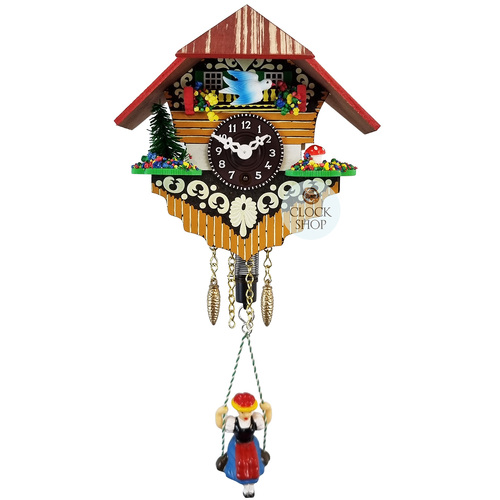 Swiss House Mechanical Chalet Clock With Swinging Doll 14cm By TRENKLE