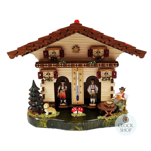 18.5cm Chalet Weather House With Beer Drinker & Dog By TRENKLE image