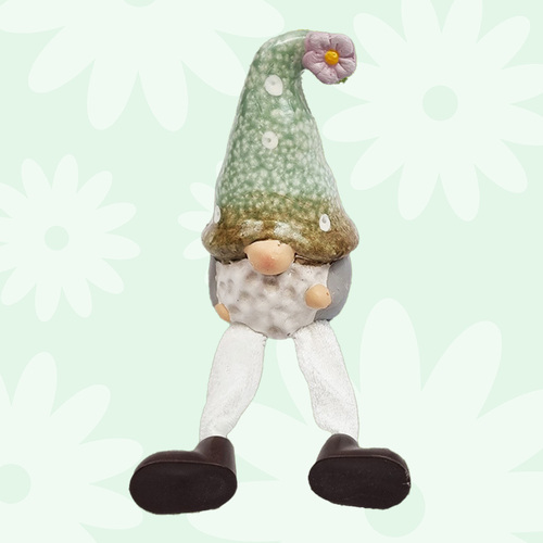 Ignatius Ivywood | 19cm Ceramic Gnome With Plain Mint Green Flower Hat