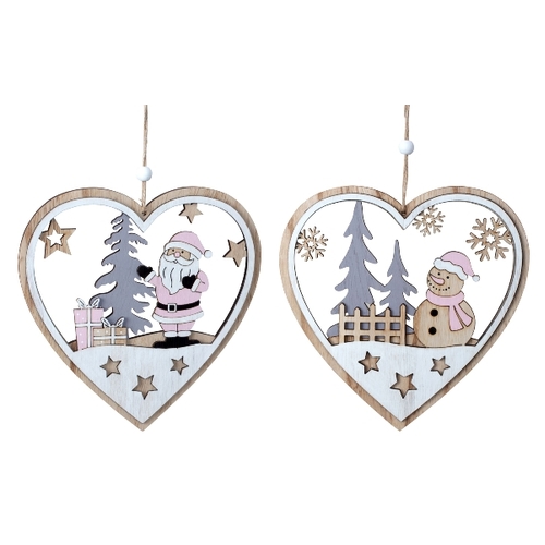 18.5cm Wooden Heart Shaped Hanging Decoration- Assorted Designs