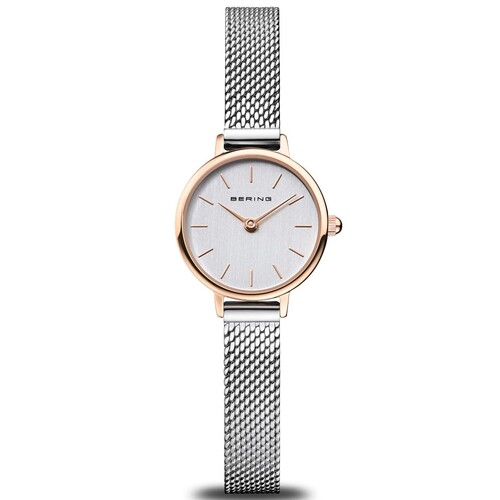 22mm Classic Collection Womens Watch With White Dial, Silver Milanese Strap & Rose Gold Case By BERING