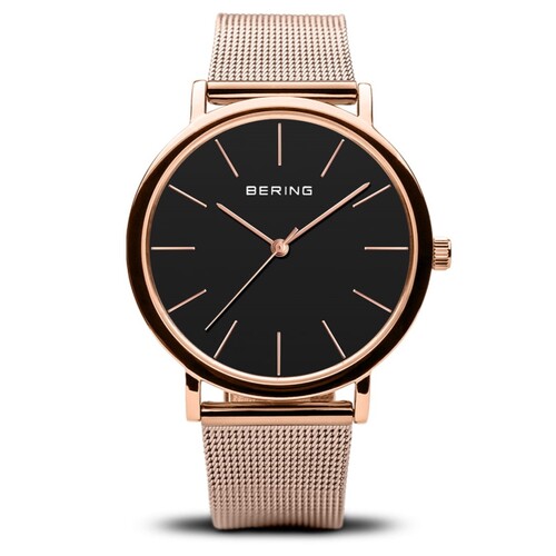 36mm Classic Collection Womens Watch With Black Dial & Rose Gold Milanese Strap & Case By BERING image