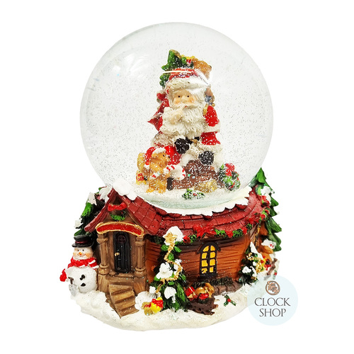 14.5cm Musical Snow Globe With Santa On Roof (Here Comes Santa Claus)