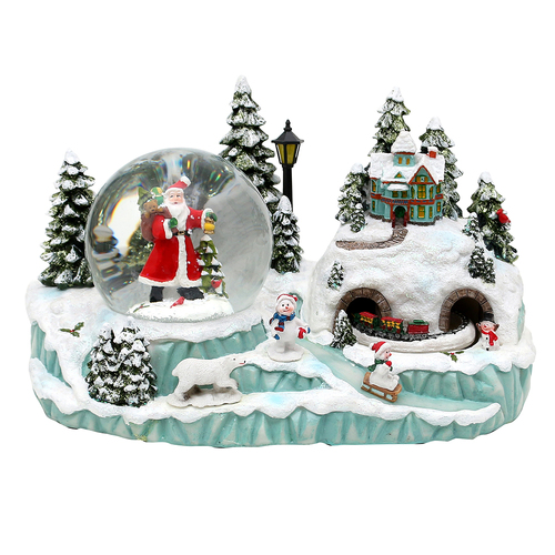 30cm Musical Snow Globe With Moving Train & LED Glitter Snow Storm (8 Christmas Tunes)