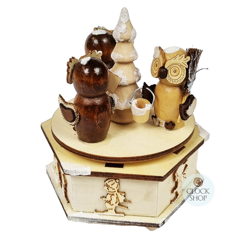 13cm Christmas Owls Wooden Music Box (White Christmas) image