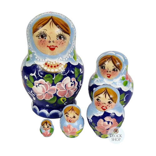 Floral Russian Dolls- Blue 9cm (Set Of 5) image