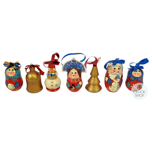 Russian Dolls Hanging Decoration- Red, Blue & Gold 6cm (Set of 7)