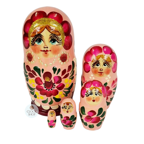 Floral Russian Dolls- Light Pink & Maroon 11cm (Set Of 5)