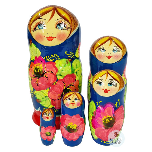 Floral Russian Dolls- Blue & Red 15cm (Set Of 5) image