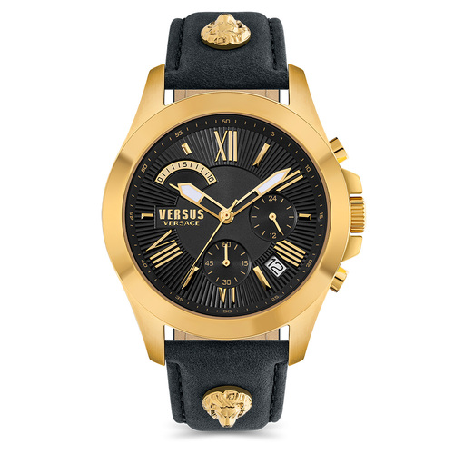 45mm Chrono Lion Gold Mens Watch With Black Dial & Leather Band By VERSACE image