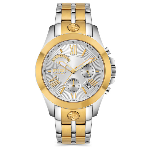 Chrono Lion Silver & Gold Watch With Silver Dial By VERSACE