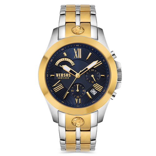 Chrono Lion Silver & Gold Watch With Blue Dial By VERSACE