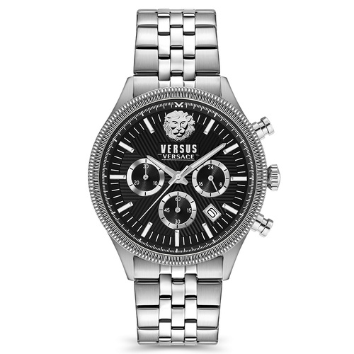 Colonne Chrono Silver Watch With Black Dial By VERSACE