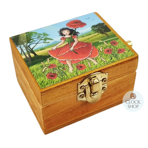 Wooden Hand Crank Music Box- Girl In Poppy Field (Carmen)