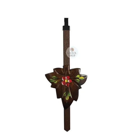 Walnut Maple Leaf Mechanical Cuckoo Clock Pendulum With Red Flowers- Medium (180mm) image