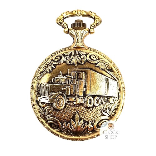 48mm Gold Mens Pocket Watch With Truck By CLASSIQUE (Arabic)