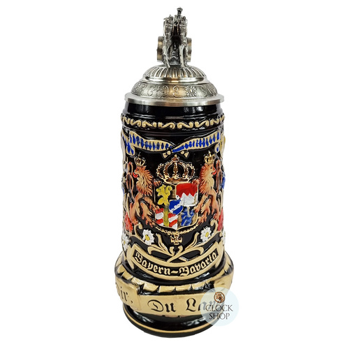 Bavaria Beer Stein Black With Beer Wagon On Lid 0.5L By KING