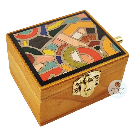 Wooden Hand Crank Music Box- Coloured Geometric Design (Beethoven- Ode To Joy)