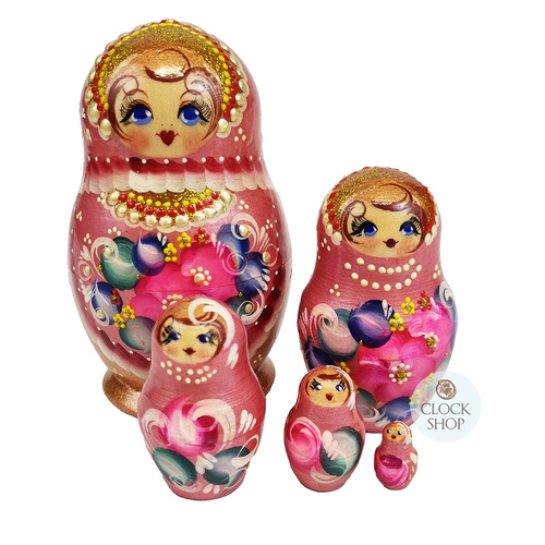Pink and Gold Pearl Russian Dolls 11cm (Set Of 5)
