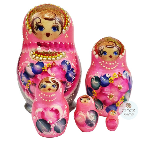 Pink and Silver Pearl Russian Dolls 11cm (Set Of 5)