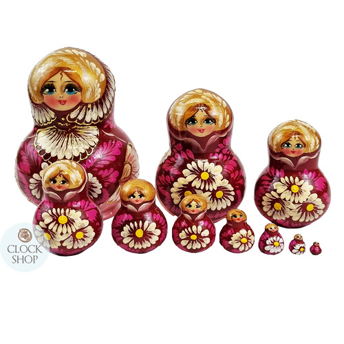 Floral Russian Dolls- Pink & Gold 10cm (Set Of 10)