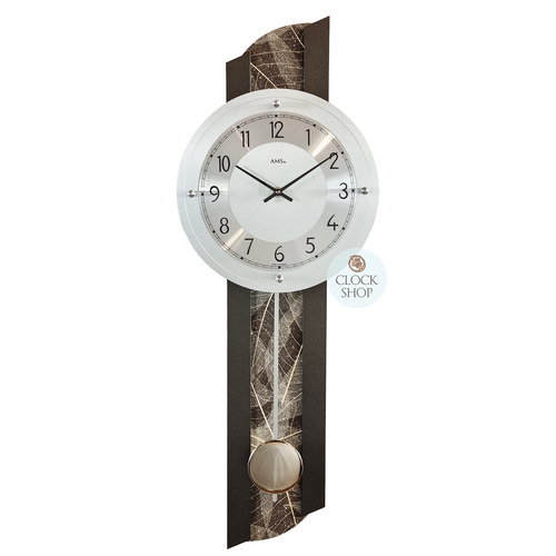 68cm Pendulum Wall Clock With Rainforest Leaf Pattern & Silver Dial By AMS image