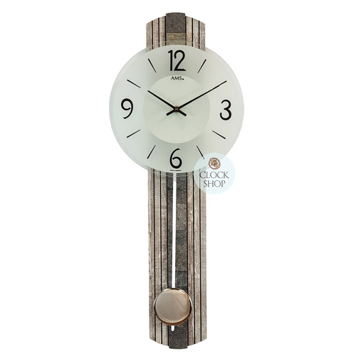 62cm Grey Pendulum Wall Clock With Natural Stone Pattern & Frosted Glass Dial By AMS image
