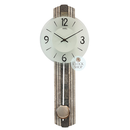 62cm Grey Pendulum Wall Clock With Natural Stone Pattern & Frosted Glass Dial By AMS