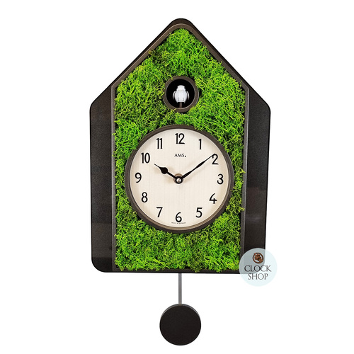 Green Moss Modern Battery Cuckoo Clock 34cm By AMS