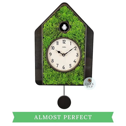 Green Moss Modern Battery Cuckoo Clock 34cm By AMS (Warped and Spilt Wood) image