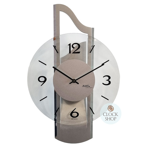 42cm Silver Wall Clock With Glass Dial By AMS