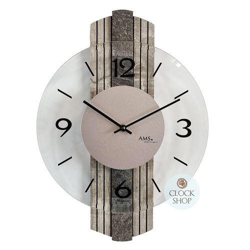 38cm Grey Stone Look Wall Clock With Glass Dial By AMS