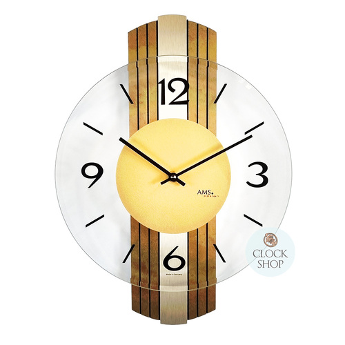 38cm Gold Look Wall Clock With Glass Dial By AMS
