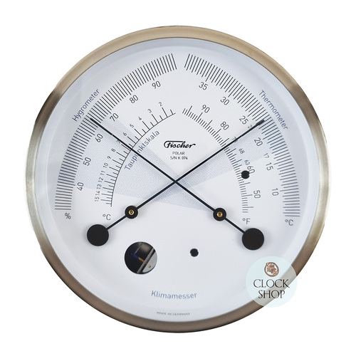 13.3cm Stainless Steel Polar Climate Meter With Thermometer & Hygrometer By FISCHER