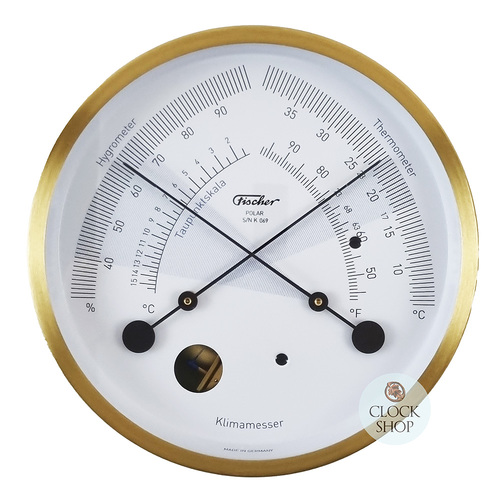 13.3cm Brushed Brass Polar Climate Meter With Thermometer & Hygrometer By FISCHER