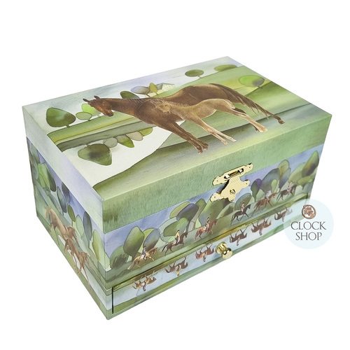 Horses Glow In The Dark Musical Jewellery Box- Green (Beautiful Dreamer By F Steven) image