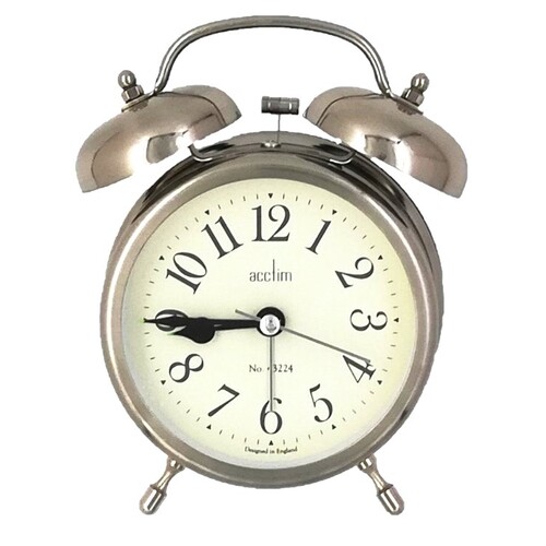 12.5cm Pembridge Antique Silver Double Bell Analogue Alarm Clock By ACCTIM