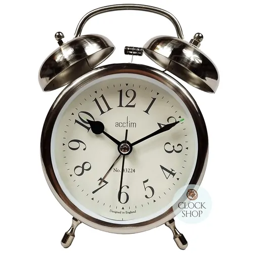 12.5cm Pembridge Antique Silver Double Bell Analogue Alarm Clock By ACCTIM image