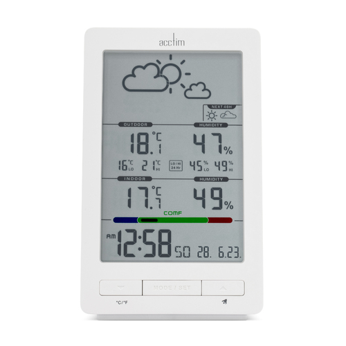 15cm Sklyer White LCD Digital Alarm Clock With Weather Station By ACCTIM