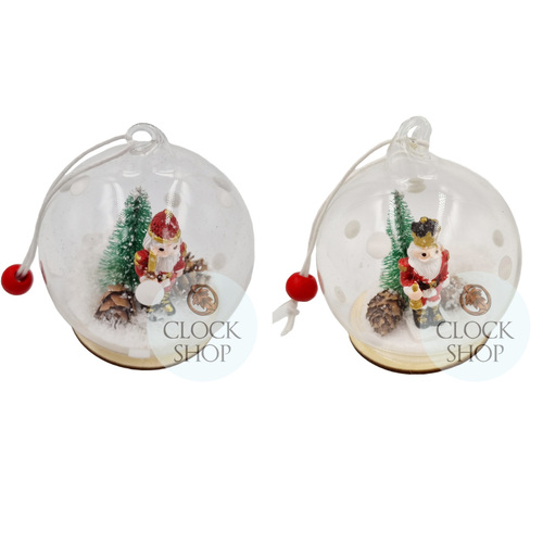 7cm Nutcracker In Glass Bauble Hanging Decoration- Assorted Designs