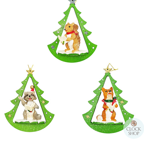 13cm Woodland Animal In Christmas Tree Hanging Decoration- Assorted Designs