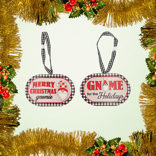 Gingham Christmas Sign Hanging Decoration- Assorted Designs