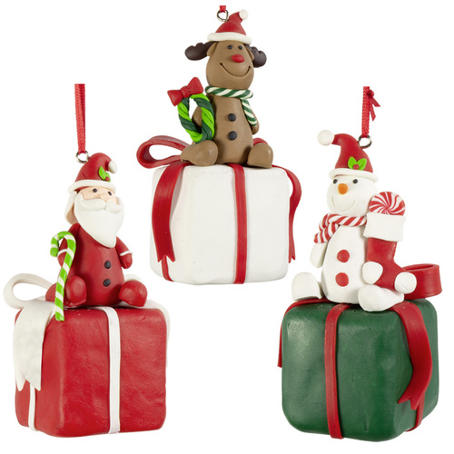 10cm Figurine On Present Hanging Decoration- Assorted Designs image