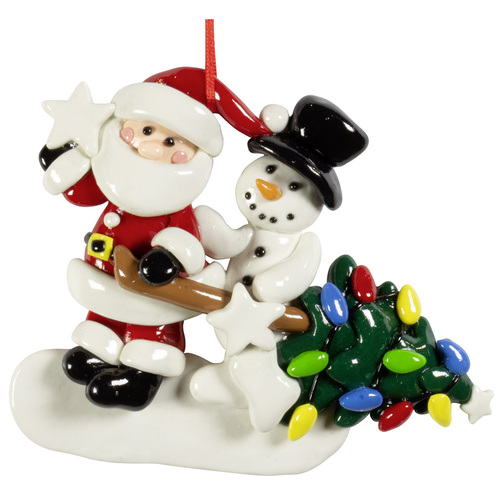 11cm Santa with Snowman & Tree Hanging Decoration image