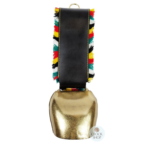 36cm Gold Cowbell With Fringed Black Leather Strap